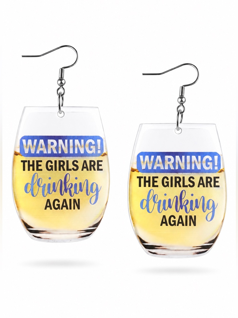 NEW Funny Wine Glass Dangle Earrings Warning Girls Drinking Acrylic Novelty